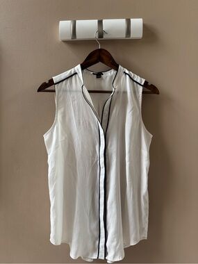 Ann Taylor White Sleeveless Blouse with Black Trim